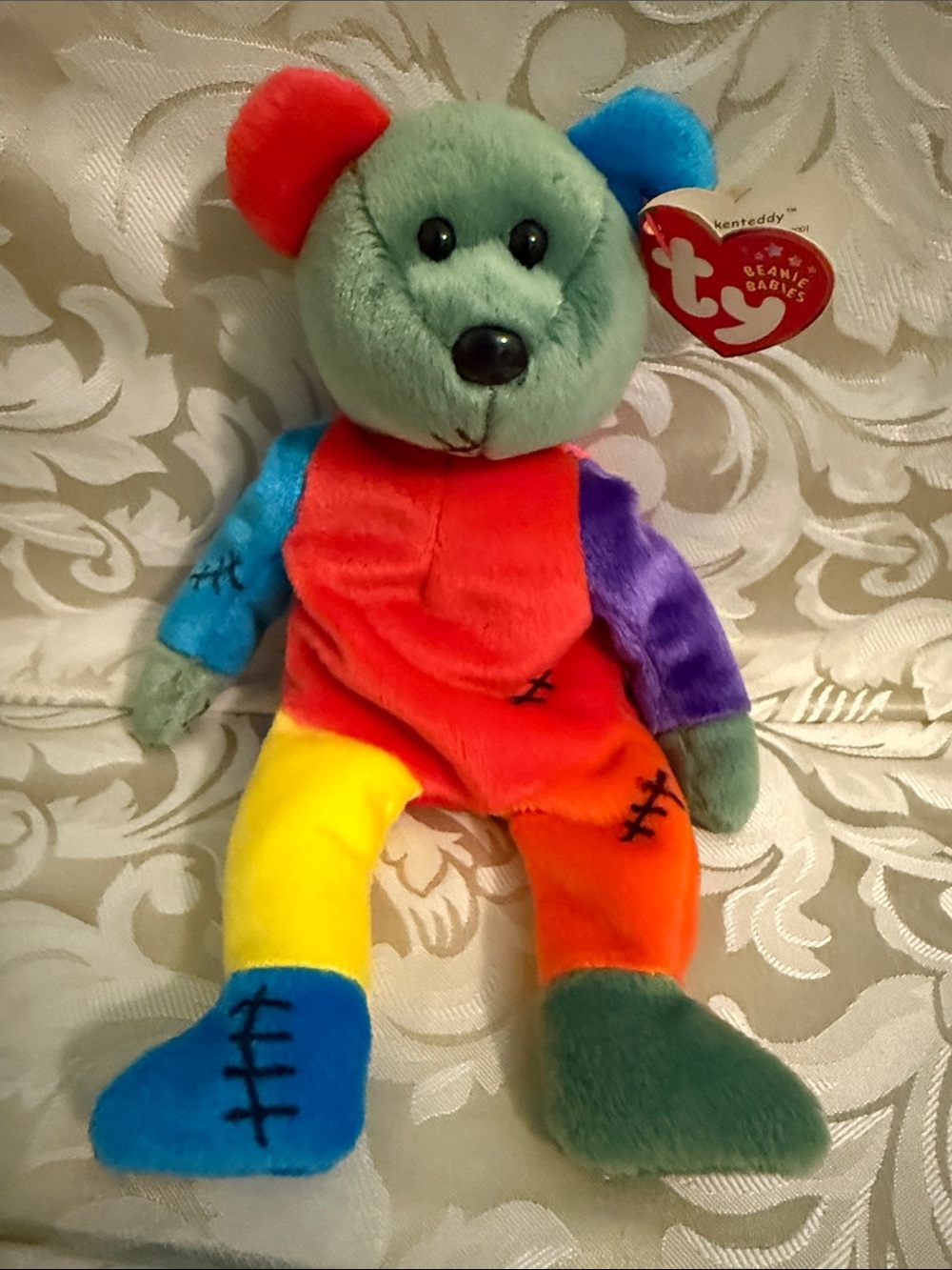Ty Multicolor Patchwork “Frankenteddy Plush Bear - Green Head with Bright Panels